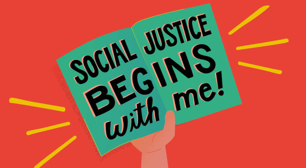 Open book with words Social Justice begins with me