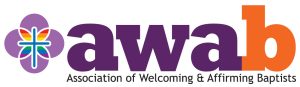 Purple logo of the AWAB abbreviation and name. The last B is orange